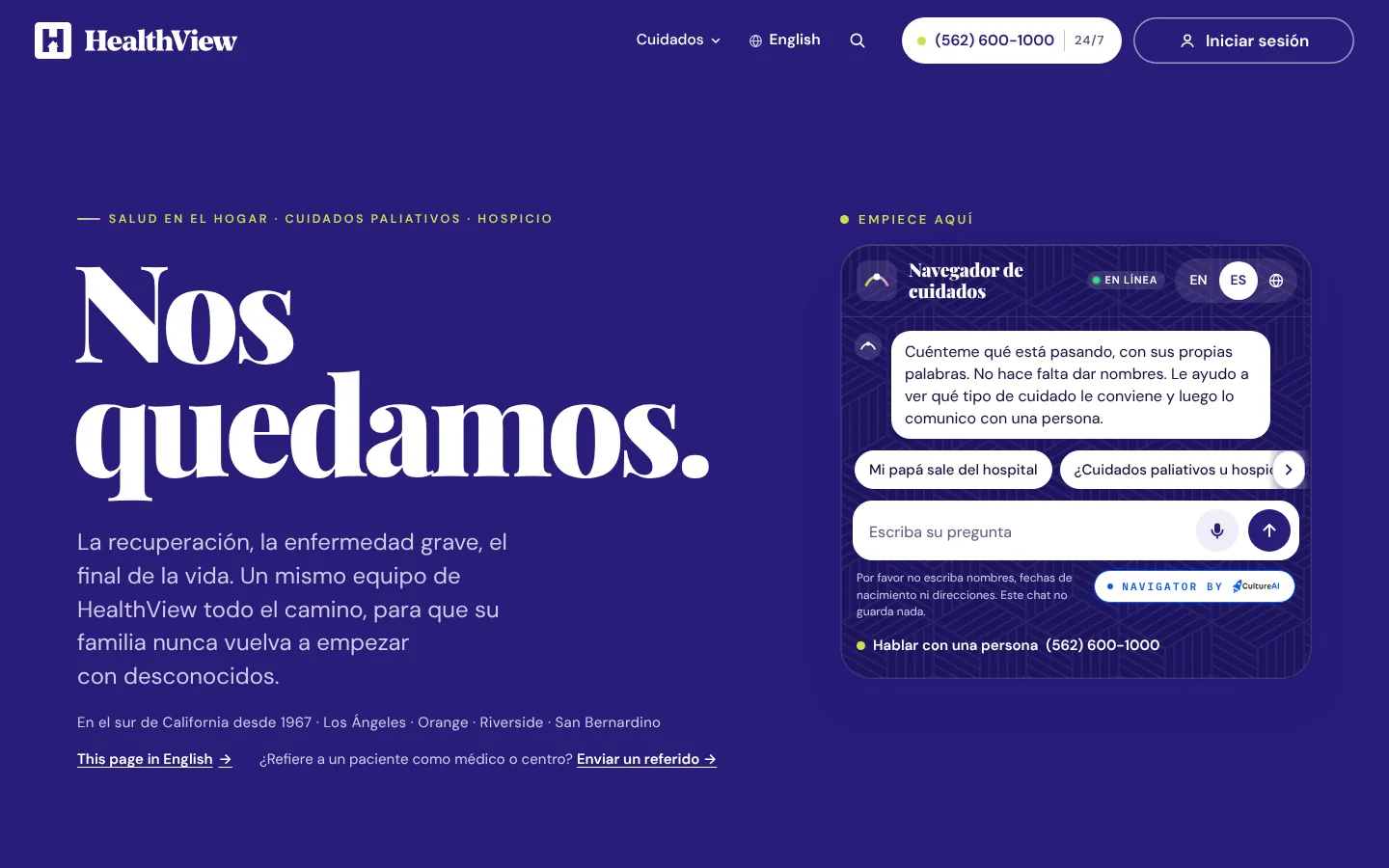 hvhh.ai's Spanish home page: Nos quedamos