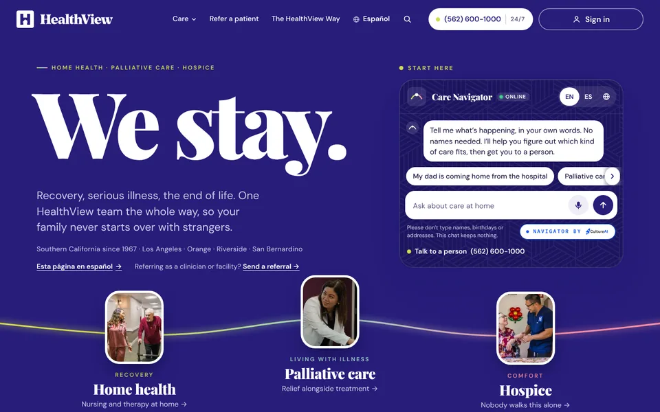 hvhh.ai's home page on a laptop, with the Care Navigator