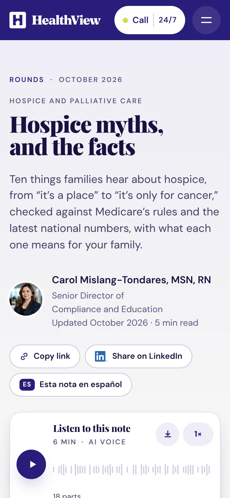 A Rounds note on a phone, by Carol Mislang-Tondares, MSN, RN, with Listen to this note