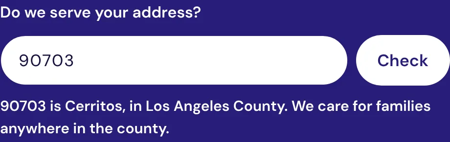 The ZIP check with 90703 typed in: 90703 is Cerritos, in Los Angeles County
