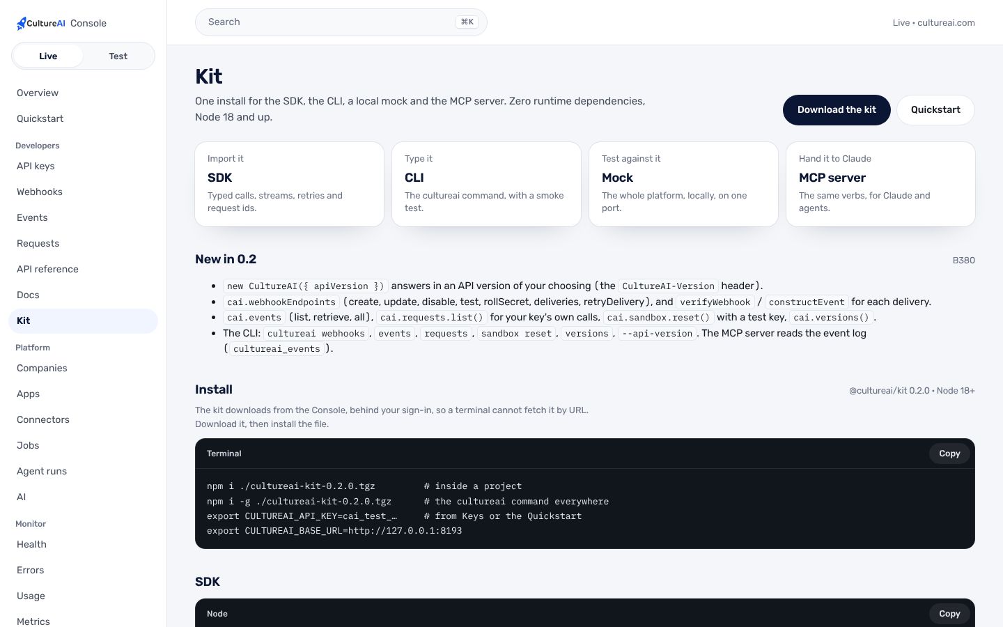 The kit: SDK, CLI, mock and MCP server, with what is new.
