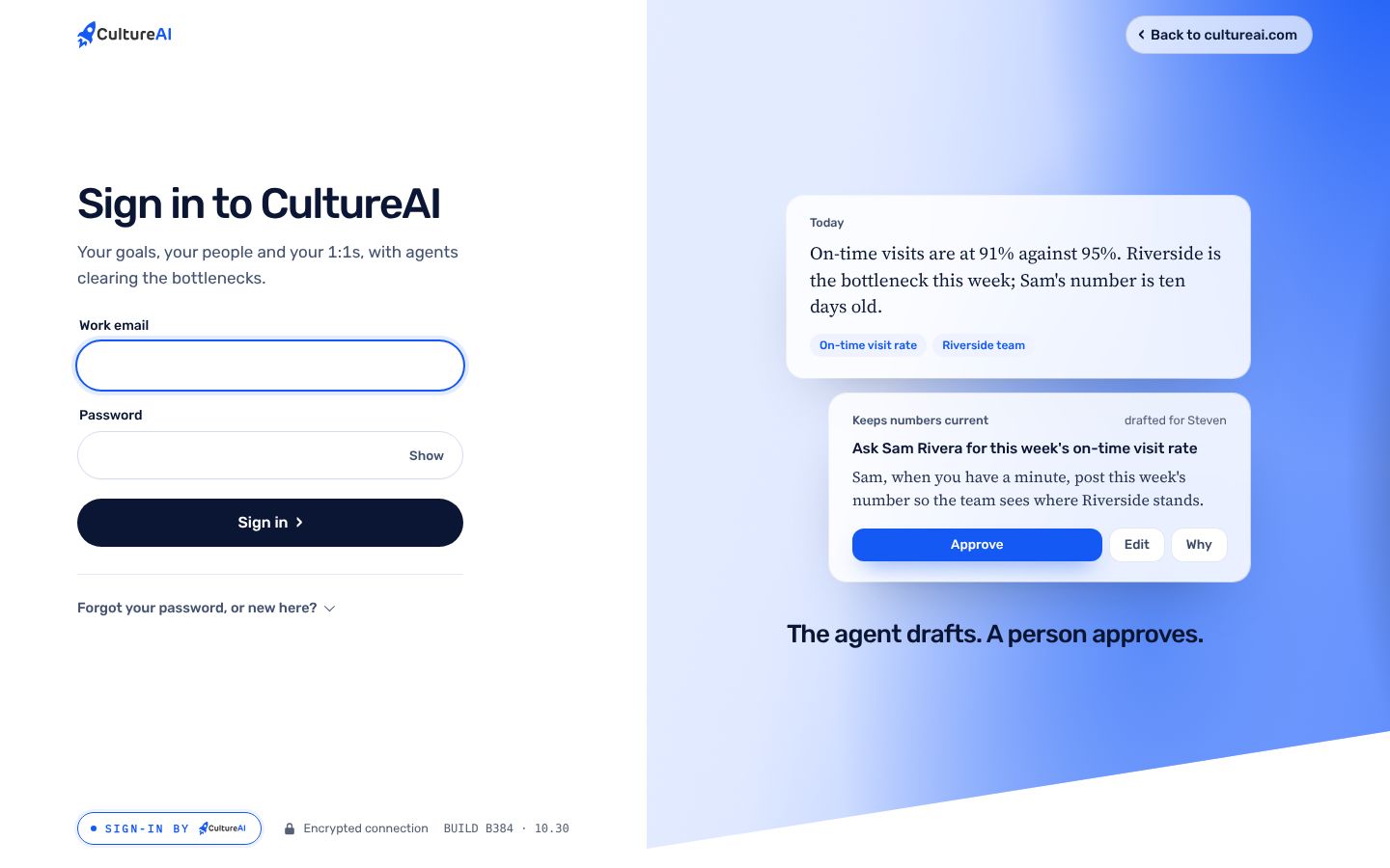 The sign-in door on cultureai.com, from the local test world.